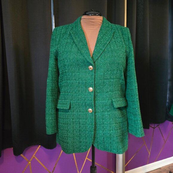 NWT ZARA Green Buttoned Textured Tweed Blazer XXL - Picture 11 of 15